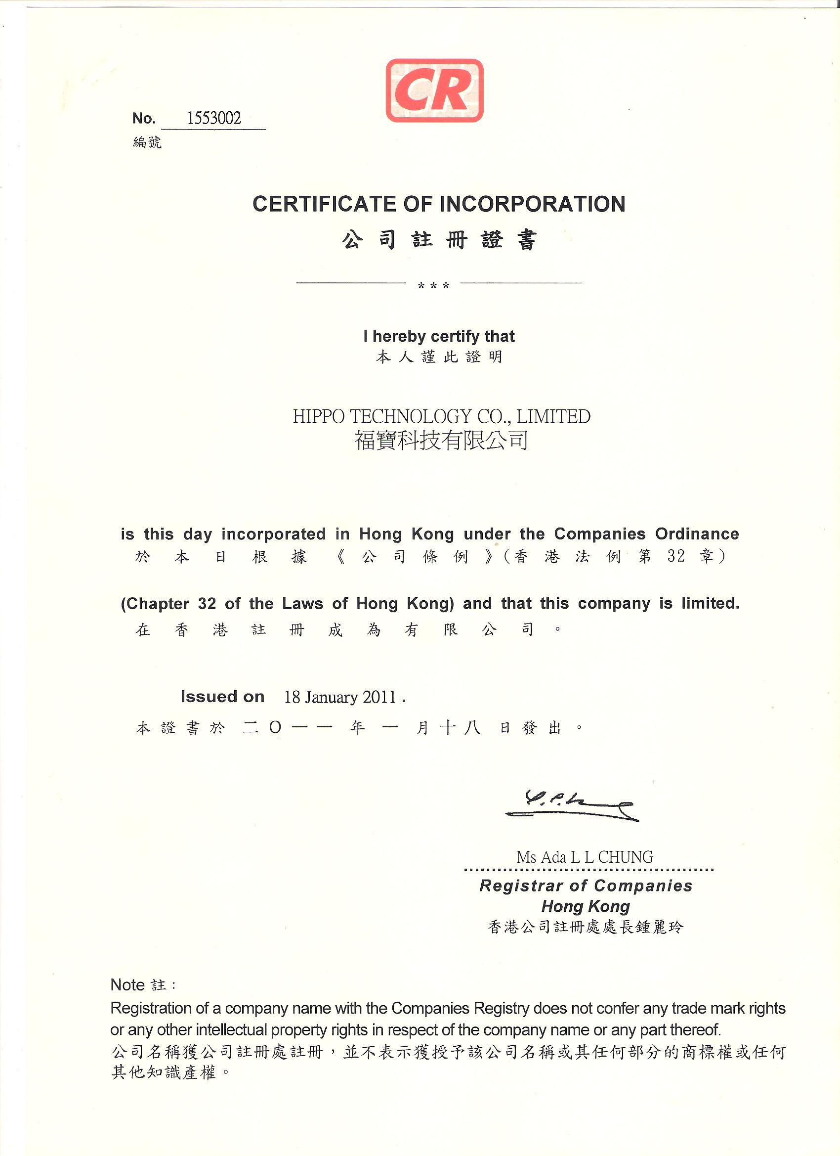 China Hippo Technology Co.,LTD Zertifizierungen